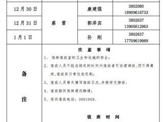 bw必威西汉姆联官方网站（滨湖校区）后勤服务与管理与处2018年元旦假期值班表