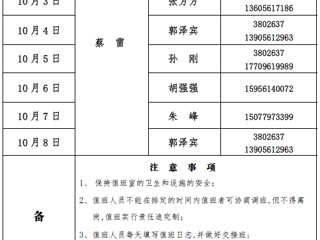 bw必威西汉姆联官方网站（滨湖校区）后勤服务与管理处2017年中秋、国庆假期值班表