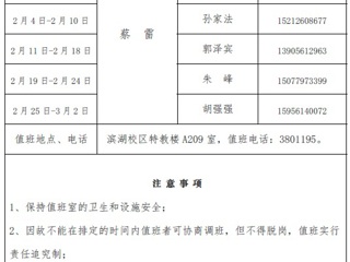 bw必威西汉姆联官方网站（滨湖校区）后勤服务与管理处2018年寒假值班表