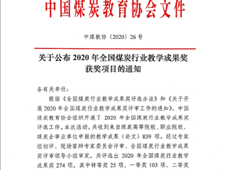 必威西汉姆联10项成果获2020年全国煤炭行业教学成果奖