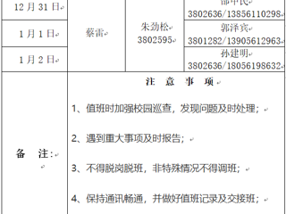 bw必威西汉姆联官方网站（滨湖校区）后勤服务与管理处 2023年元旦假期值班表