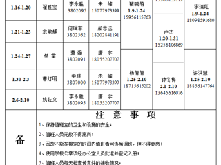 bw必威西汉姆联官方网站（相山校区）学校办公室 2023年寒假值班表